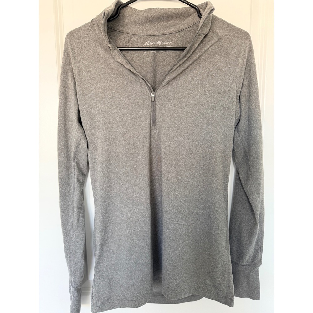 Eddie Bauer Womens FreeDry Quarter Zip Pullover Heather Gray Active Top Medium